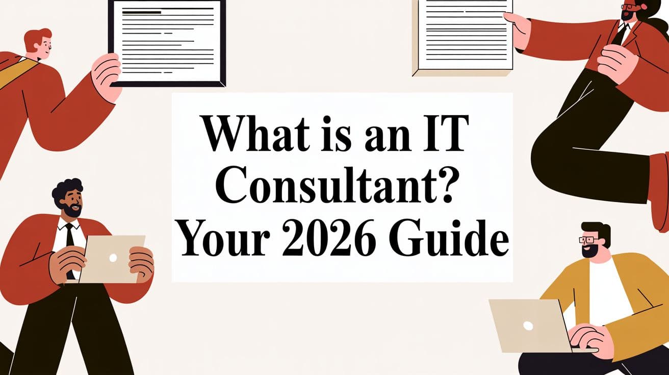 What is an IT Consultant? Your 2026 Guide — illustrated hero with business professionals reviewing documents and laptops